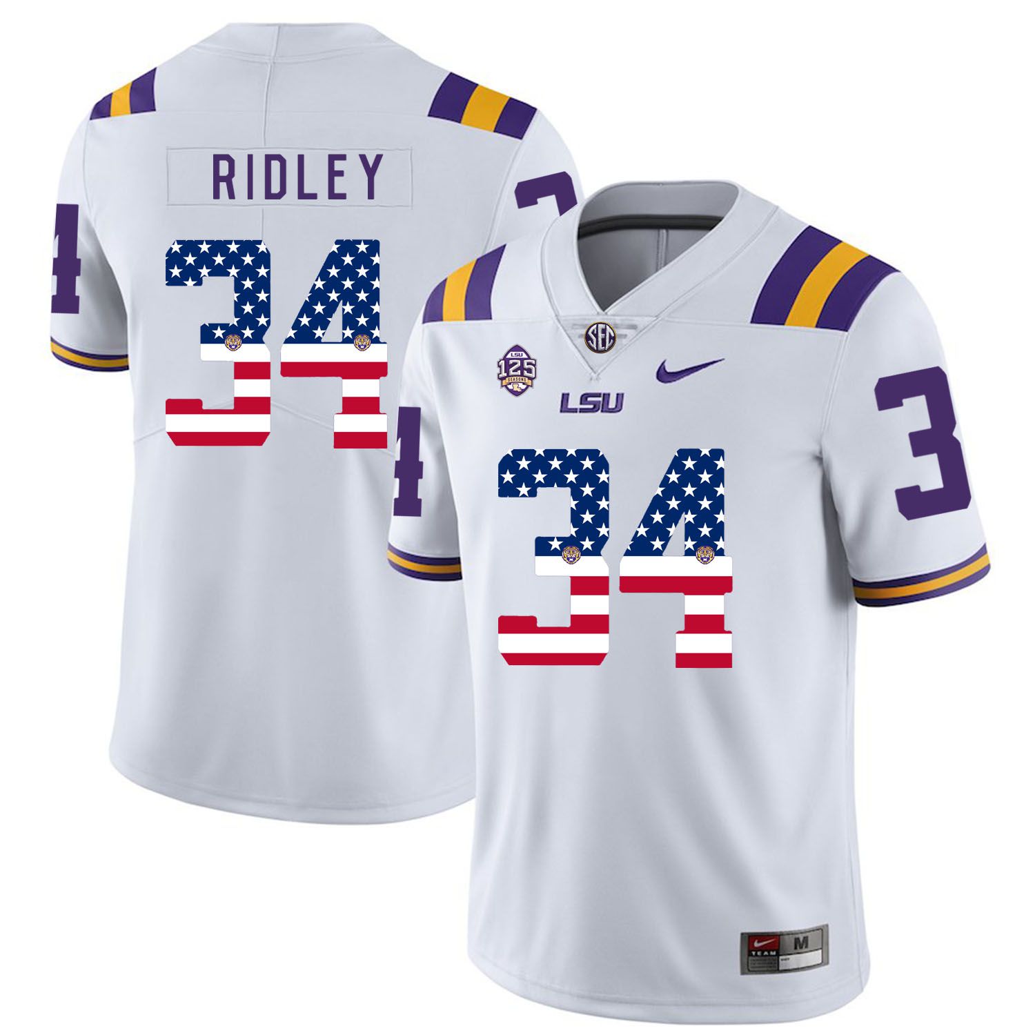 Men LSU Tigers 34 Ridley White Flag Customized NCAA Jerseys